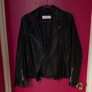 Black Leather Moto Jacket - T Tahari